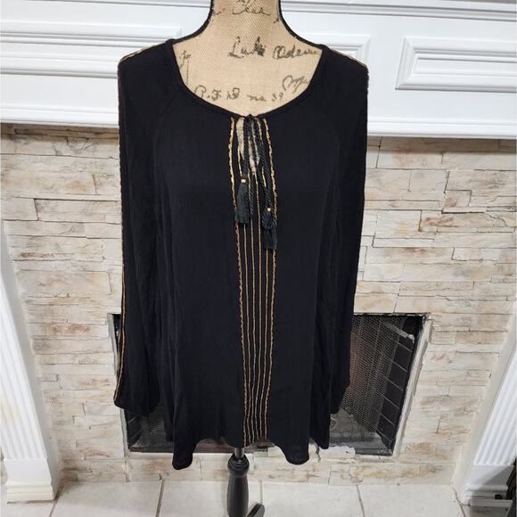 Lane Bryant black boho gold trimmed blouse plus size 18 20 2X new!! - Picture 2 of 8